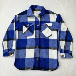 H&M blue, black, white plaid flannel shirt- jacket. Button up. Kids size 10.